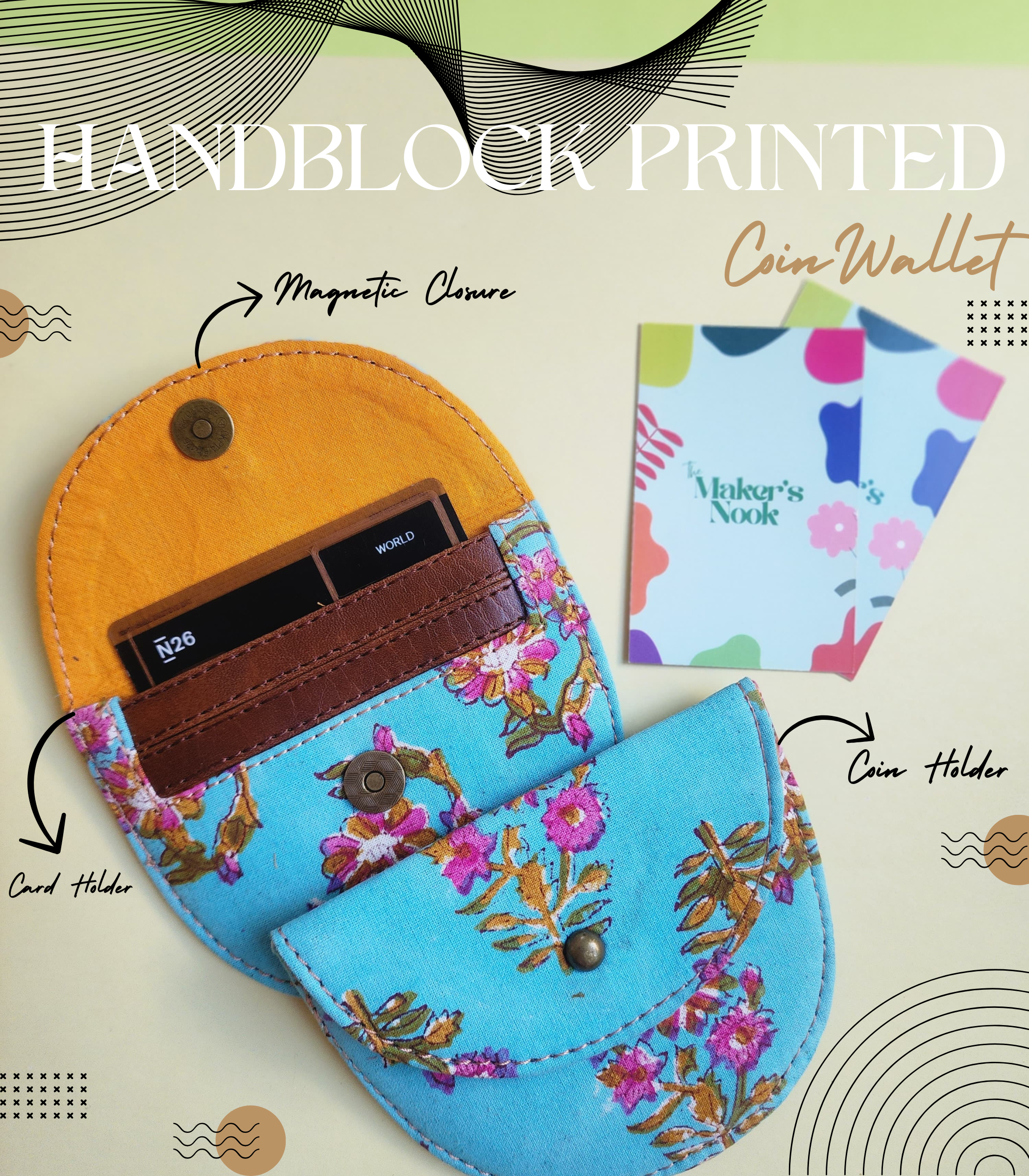 hbpcw_Turquoise Handblock Printed Coin Wallet - Image 1